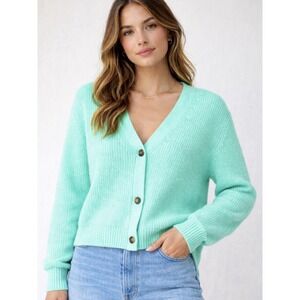 Talbots Womens Knit Wool Blend Button Sweater‎ Cardigan P XL Seafoam Aqua Casual